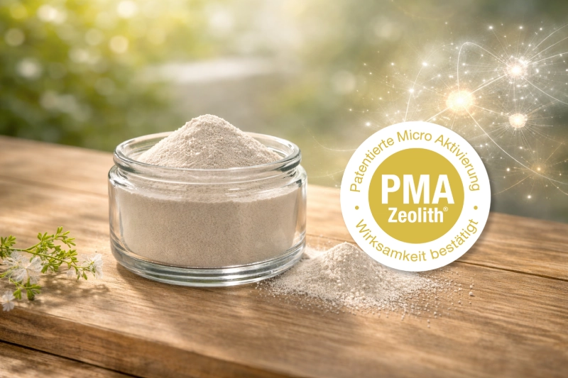 Warum PMA-Zeolith? – patentierte Mikro-Aktivierung von PANACEO PMA-Zeolith mit patentierter Mikro-Aktivierung für maximale Schadstoffbindung im Darm